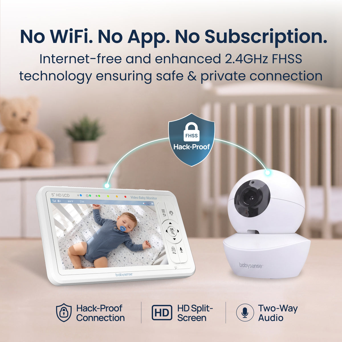 Babysense HD S2: Video Baby Monitor with 2 Cameras, Non wifi, Split Screen & Night Light Machine