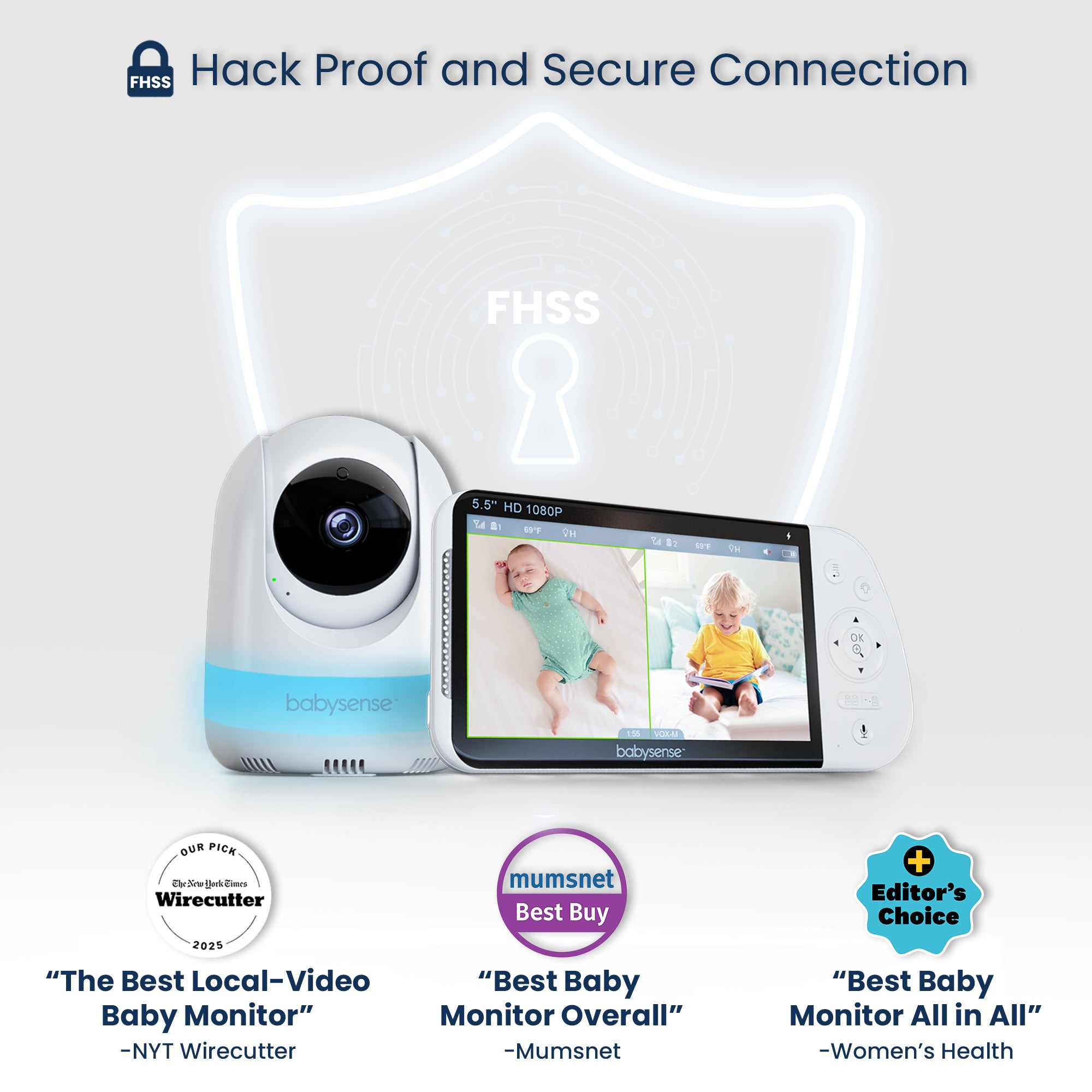 Babysense Pro: Video Baby Monitor with 3 Cameras, Non Wifi, Split Screen, Night Light & Sound Machine