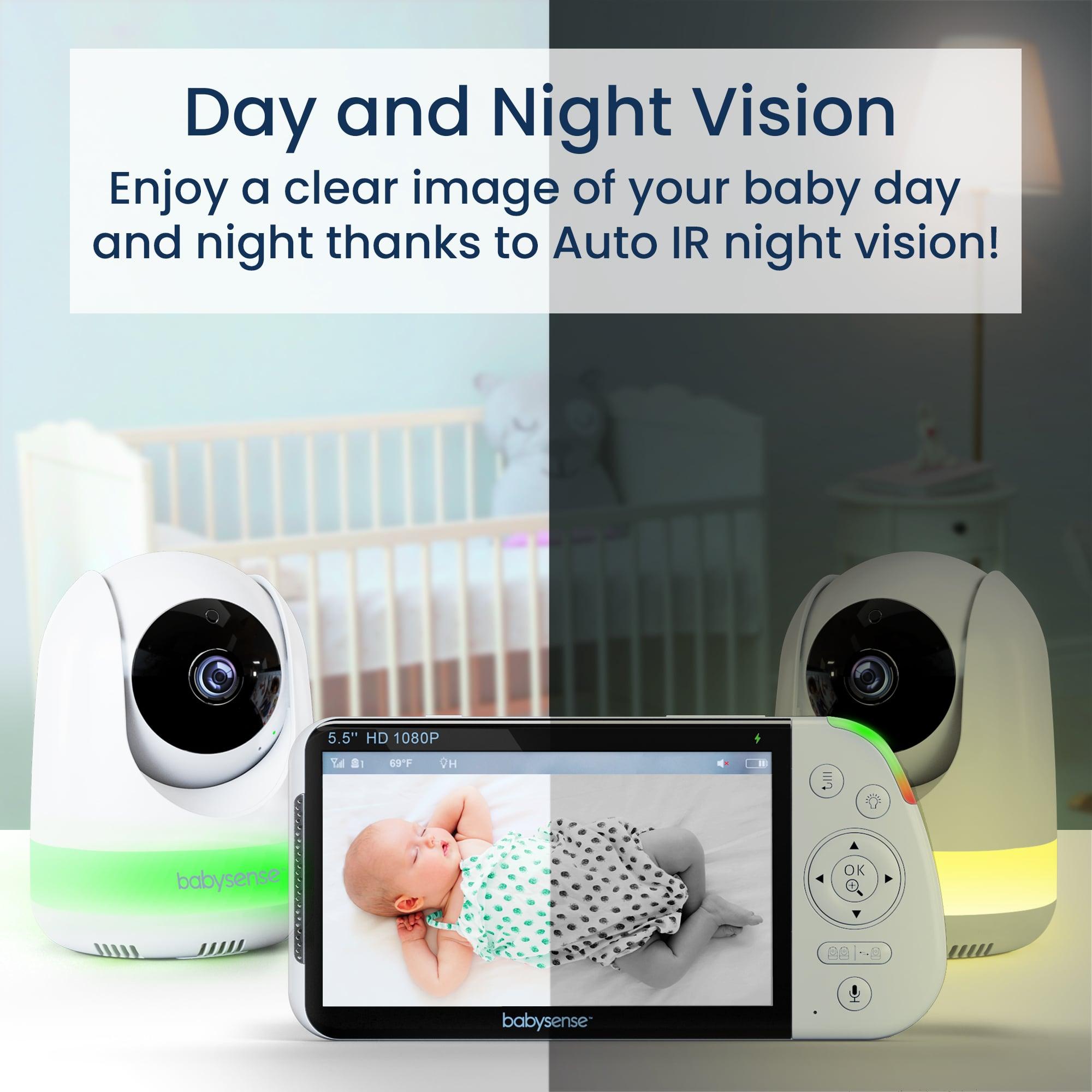 Babysense Pro: Video Baby Monitor with 3 Cameras, Non Wifi, Split Screen, Night Light & Sound Machine
