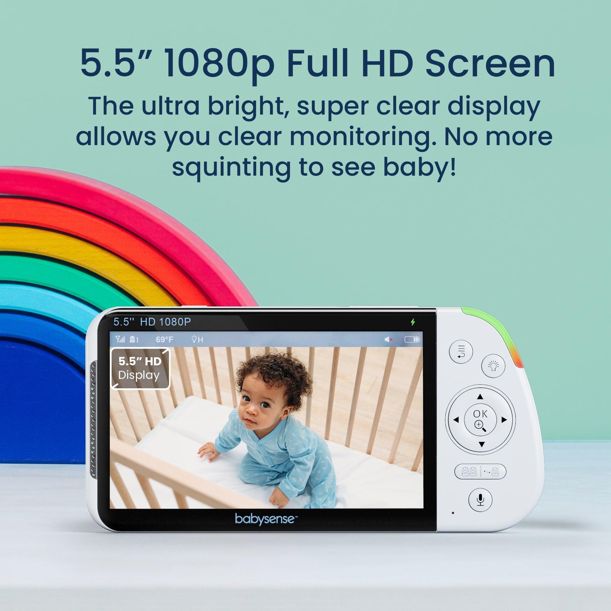 Babysense Pro: Video Baby Monitor with 3 Cameras, Non Wifi, Split Screen, Night Light & Sound Machine