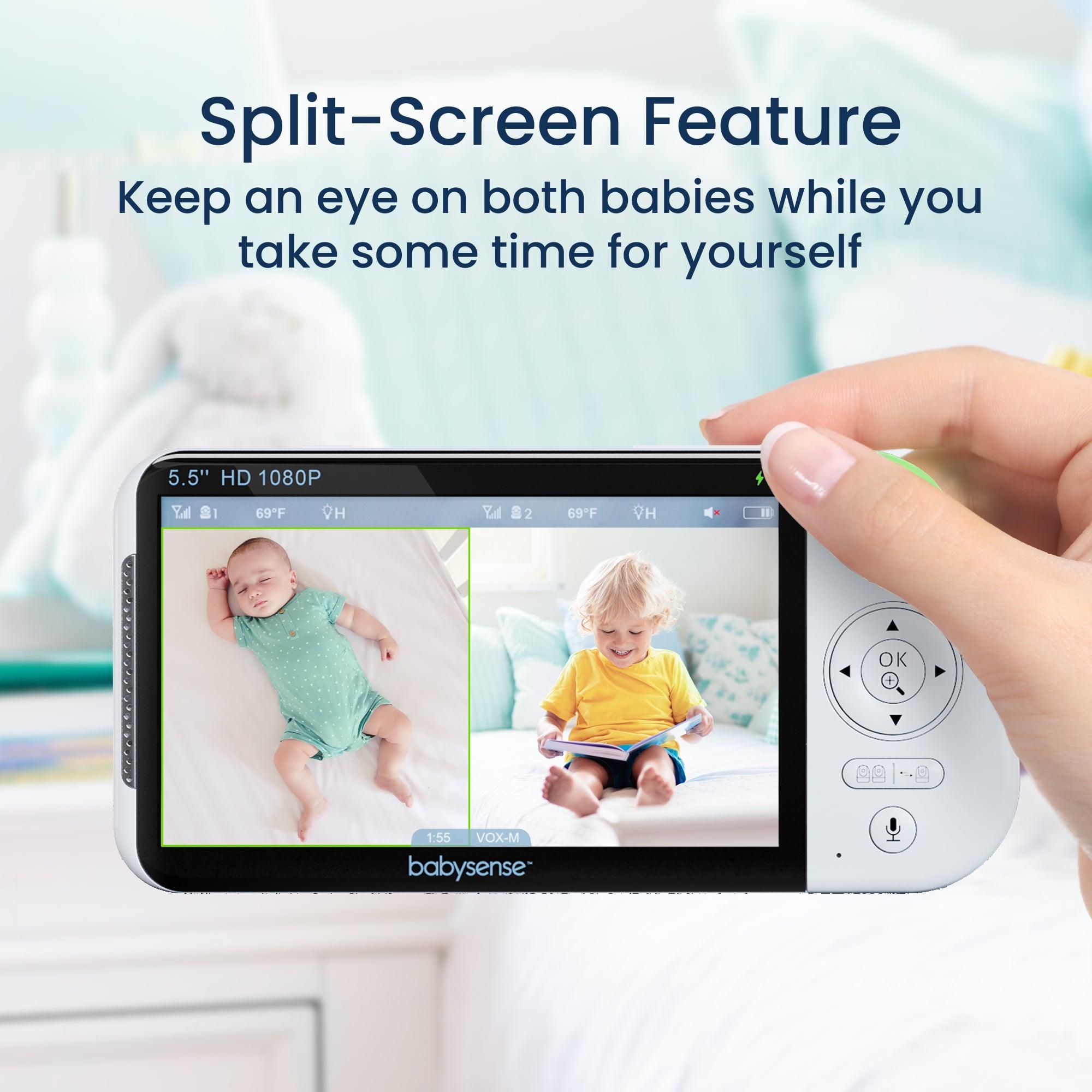 Babysense Pro: Video Baby Monitor with 3 Cameras, Non Wifi, Split Screen, Night Light & Sound Machine