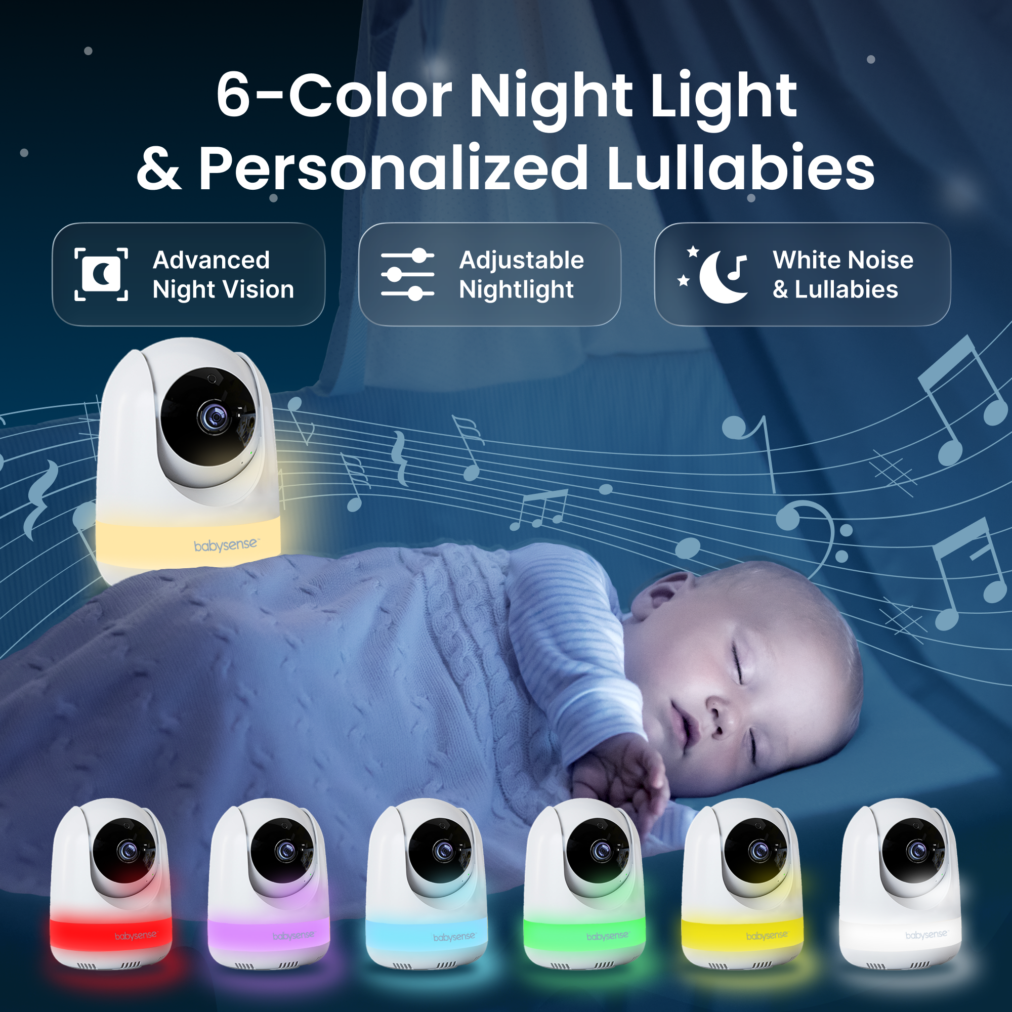 Babysense PRO: Video Baby Monitor with 1 Camera, Non Wifi, Split Screen, Night Light & Sound Machine